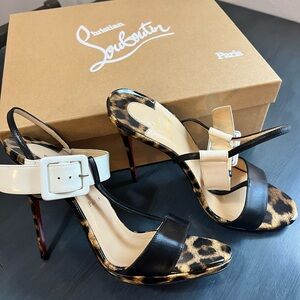 Kid Jazz Calf Patent Leopard Beltega 120 T-Strap Sandals Size 40